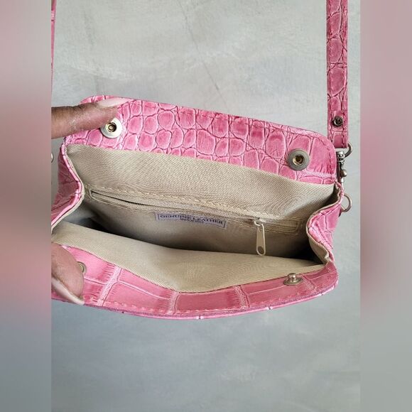 Pink Alligator Croc Embossed Small Leather Bag Made in Italy 8 x 8 - Picture 2 of 16